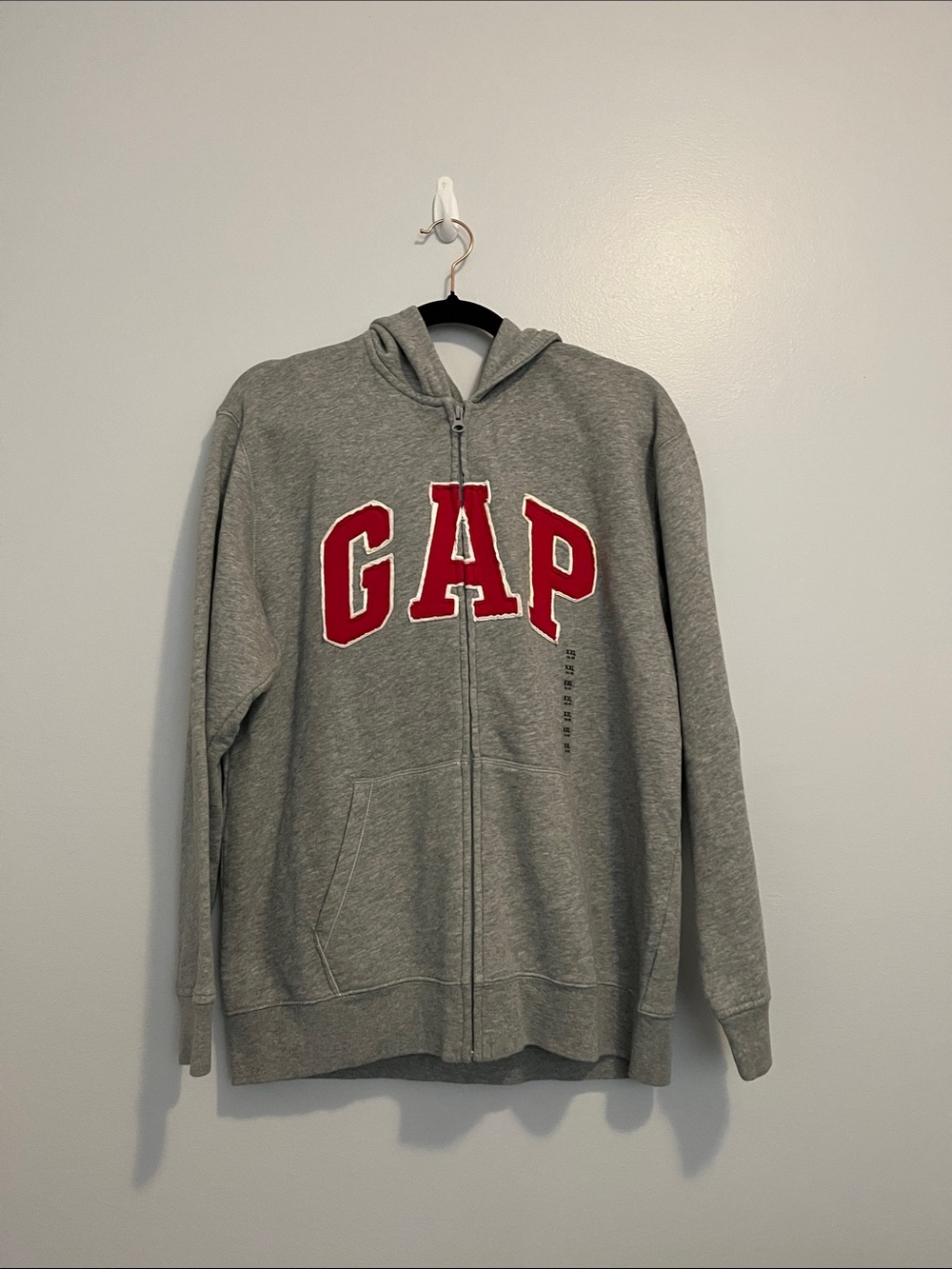 GAP Gray Zip-Up Hoodie with Red Lettering